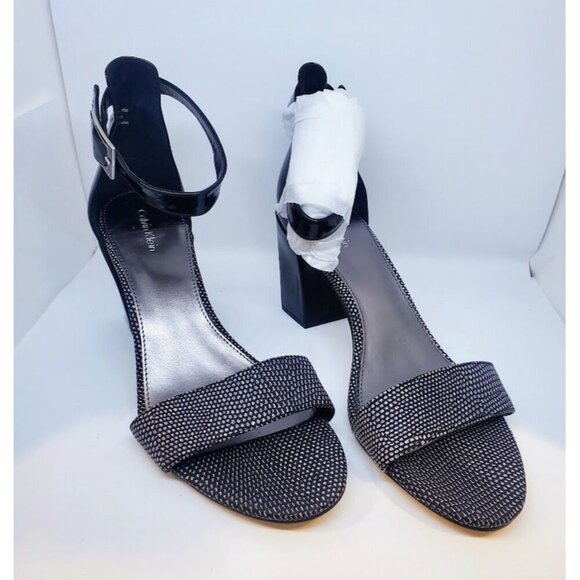 Calvin Klein Caliana Lizard Pattern w/Patent Leather Block Heel Sandals 10M - Picture 2 of 8